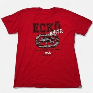 Ecko Unltd Red Graphic Tee Rhino Logo World Famous Brand Size XL
